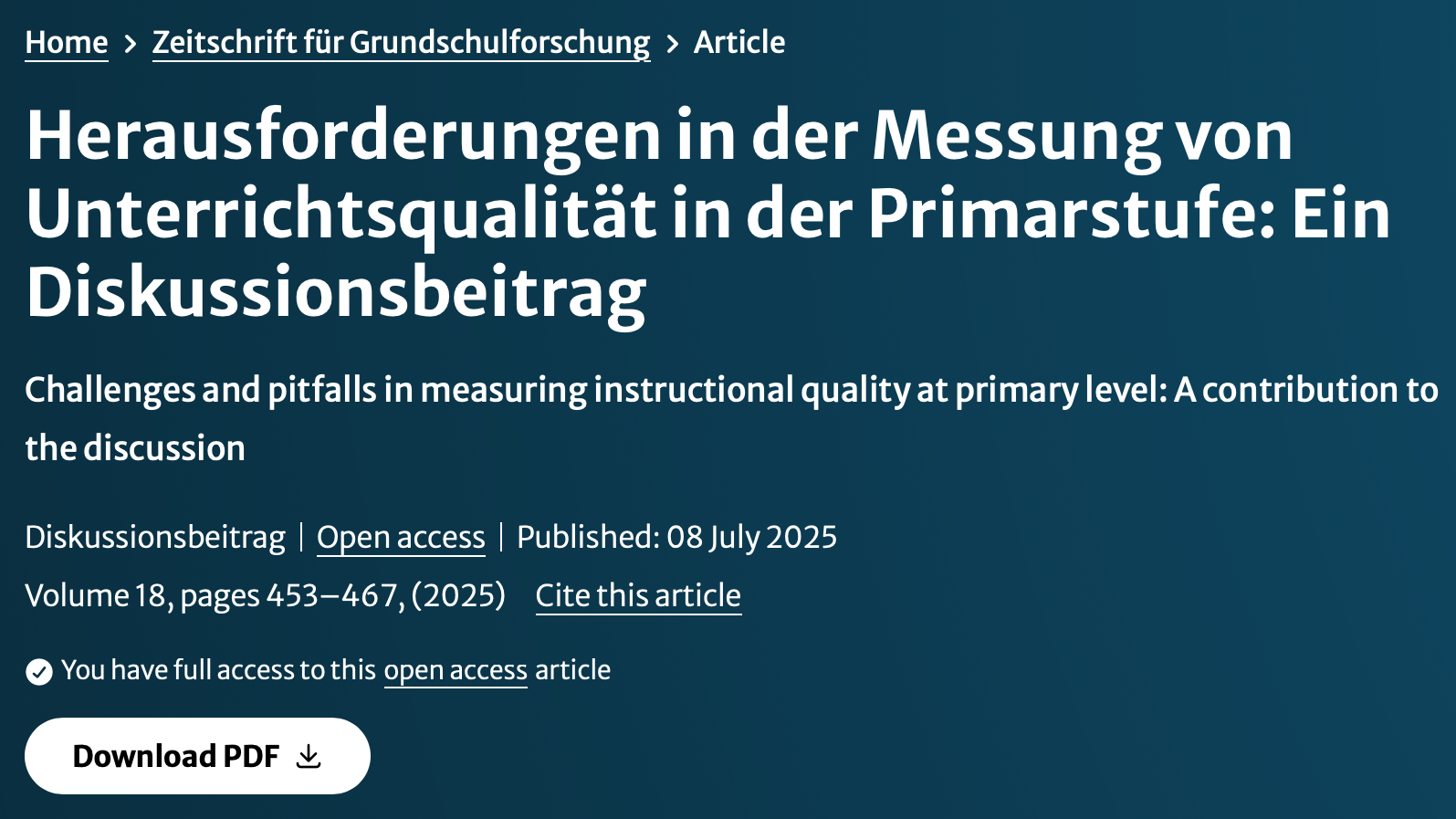 Publikation in Zeitschrift für Grundschulforschung